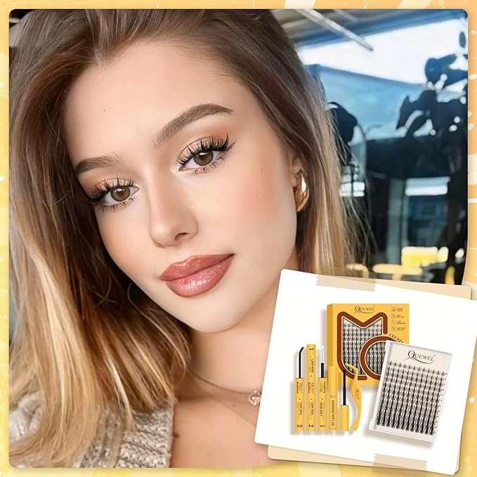 QUEWEL Fairy-Lash-Clusters Kit Cute Style, 144pcs Manga-Lash-Clusters Kit Mix10-18mm Wispy Natural Invisible Band Eyelash Clusters Kit for DIY Cluster Eyelash Extensions(Fairy 4 Set)