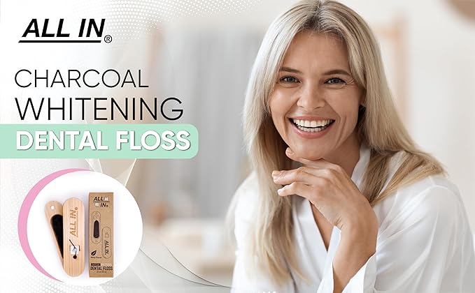 ALL IN Waxed Charcoal Floss with a Refillable Dental Floss Magnetic Holder - Plant Based, Natural, and No PFAS - Mint Floss for Effective Plaque Removal, Clean Teeth, Fresh Breath - 32 yd (2)