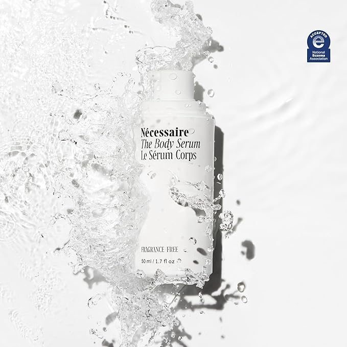 Nécessaire The Body Serum – Fragrance-Free Hyaluronic Acid Body Serum for Women+ Men. Niacinamide Firming Body Lotion – Fast-Absorbing for Sensitive + Eczema-Prone Skin. 50 ml/1.7 fl oz