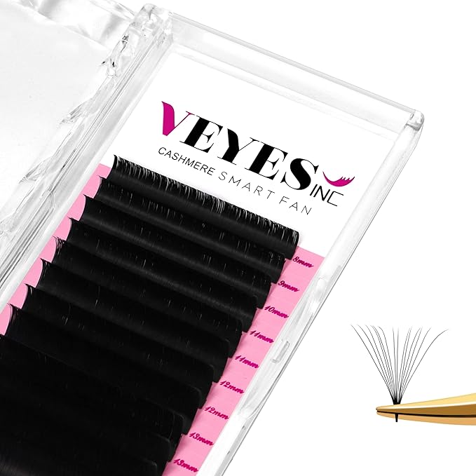 VEYES INC Cashmere Smart Fan Lash Extensions 0.03 0.05 0.07 C/CC/D Curl 8-20mm Mixed & Single Length, Super Matte Black Volume Lashes, Professional Supplies for Lash Techs (0.05 C 12mm)