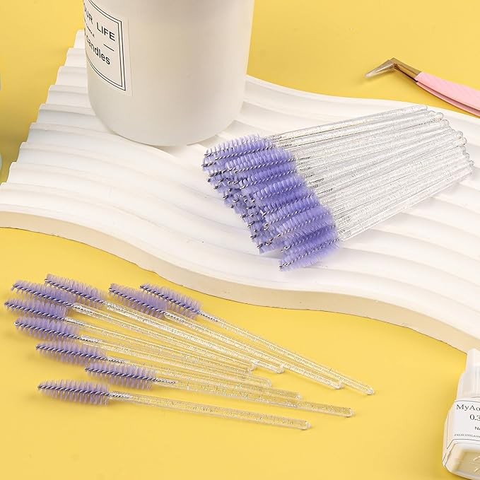 Mascara Wands, Disposable Lash Brushes for Eyelash Extensions Makeup Brush Bulk Tool Set(150Pcs, Crystal Purple)