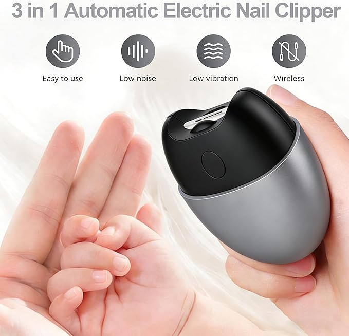 3 in 1 Automatic Electric Nail Clipper, 2026 New Automatic Nail Trimmer with Light and Nail Scraps Storage, echargeable Electric Nail File,Electric Toenail Clippers for Seniors Adults(White)