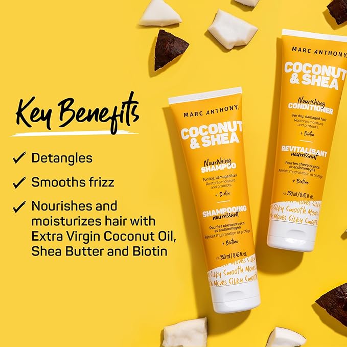 Marc Anthony Volumizing Shampoo and Conditioner Set with Coconut Oil & Shea Butter - Nourishing & Hydrating Haircare Infused with Biotin for Dry & Damaged Hair - Restore Moisture & Protects Hair