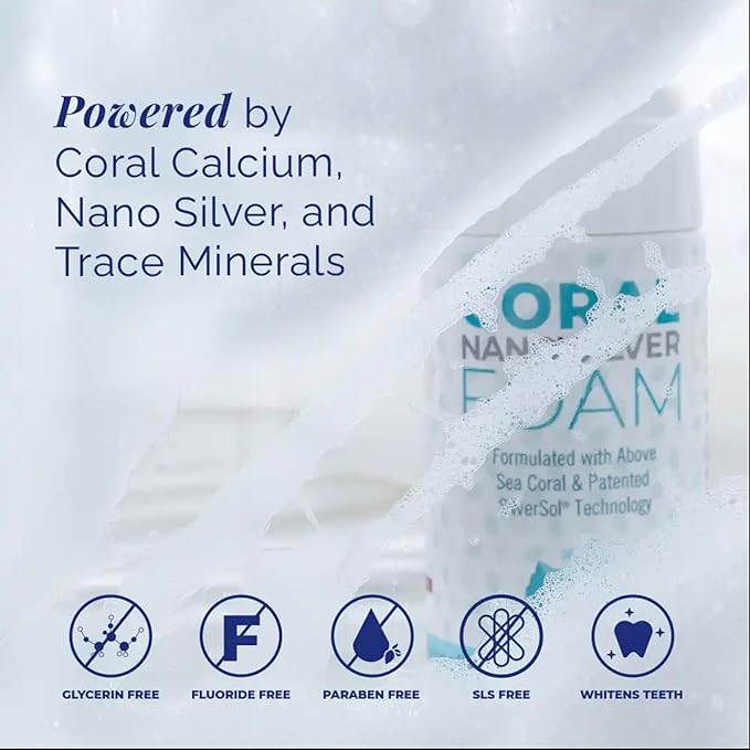 Coral Nano Silver Foaming Toothpaste – Fluoride Free Natural Remineralizing Tooth Foam – Whitening, SLS & Glycerin Free with Xylitol & Coral Calcium – Mint Flavor (4oz, 3-Month Supply)