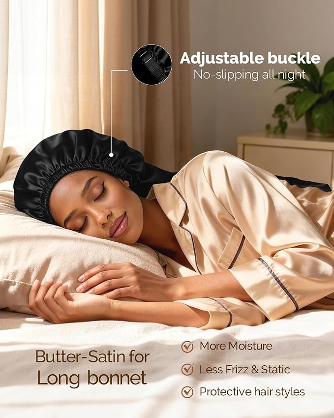 YANIBEST Long Bonnet Braid Bonnet for Sleeping Adjustable Satin Silk Bonnet for Braids Sleep Bonnet for Women Locs