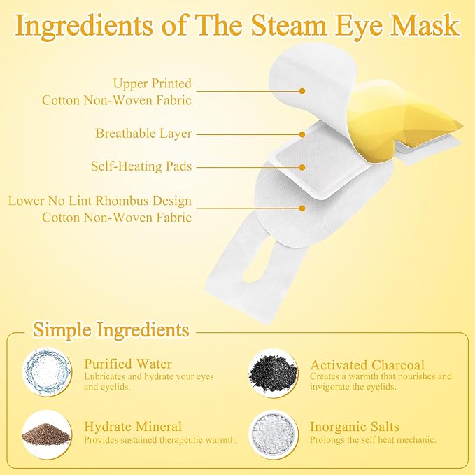 FRSHMORN 16 Packs Steam Eye Mask, Heated Eye Mask for Sleeping, Warm Compress for Eyes, Self Heating Disposal Steam Mask for Home Sleep, Office, Spa, Travel Essentials Stocking Stuffers (Chamomile)