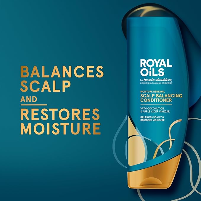 Head & Shoulders Anti-Dandruff Scalp Care with Coconut Oil, Royal Oils Moisture Renewal Conditioner, 1% Pyrithione Zinc, for Natural and Curly Hair, 13.5 fl oz