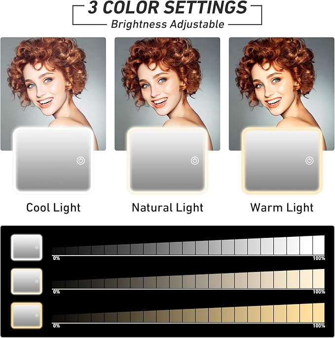 RRtide Makeup Case with Mirror and Lights, Travel Makeup Bag with Light up Mirror, Partitionable Cosmetic Bag with 3 Color Lights, Make up Organizer with Adjustable Dividers Large Brush Board