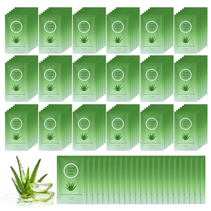Travel Size Aloe Vera Gel Bulk Mini Natural Organic Aloe Vera Lotion, Individually Wrapped Moisturizer Soothing After Sun Aloe Cream for Face Body Skin Care Outdoor Vacation 0.34 Fl Oz (Pack of 200)