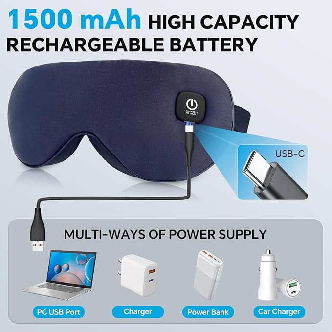 Cordless Heated Eye Mask for Dry Eyes Relief, with 3 Heat Settings, Washable Eye Cover, Warm Heating Pad for Stye Eye Treatment & Travel Use