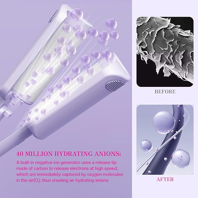 Waver Curling Iron Hair Crimper 1.25 Inch Crimper Hairs Tool with Ceramic 3 Barrel Ionic Deep Hair Waver for Women Hairs Curler for Long & Short, Easy to Use, Dual Voltage, Anti-Scald (Purple)