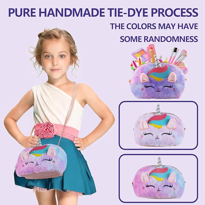 21-Piece Makeup Kit with Oversized Fluffy Unicorn Travel Makeup Bag, Washable Cosmetic Set with Portable Vanity Organizer, Princess Style Makeup Gift for Women & Girls