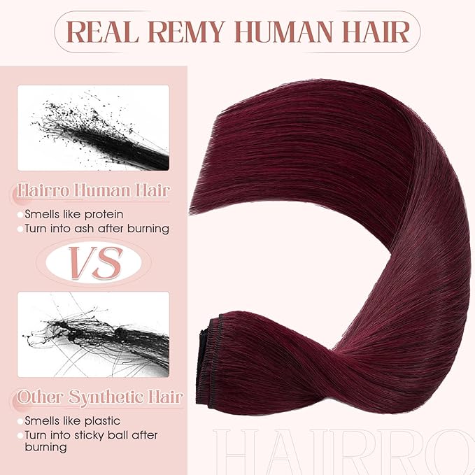 Hairro Sew in Hair Extensions Real Human Hair, 100g/bundle Weave Weft for Women Adding Volume and Length, for DIY Beauty Dating Party, 18 Inch One Bundle Straight #99J Wine Red