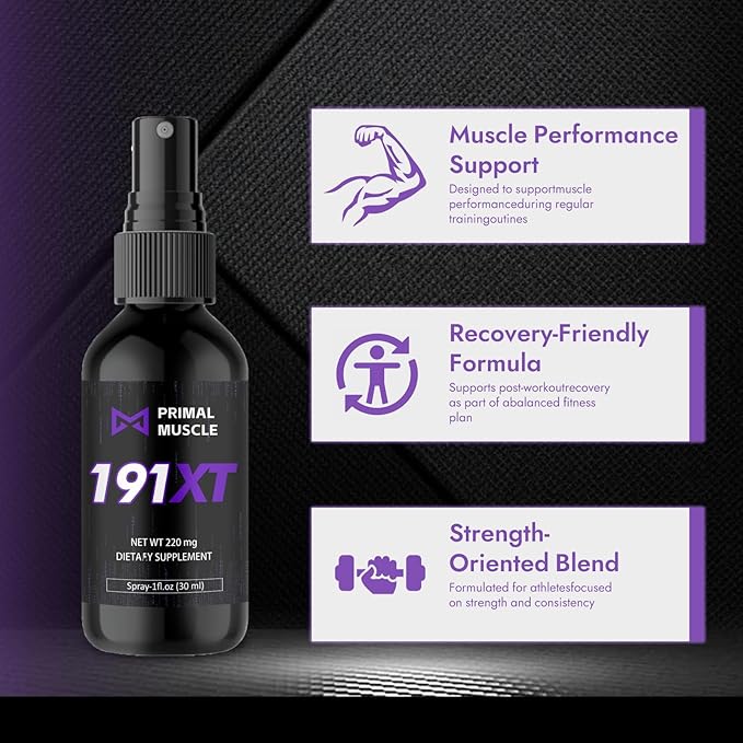 Primal Muscle 191xt Recovery Spray | Plant-Based Amino Acid Formula for Daily Muscle Support. 30-Day Supply