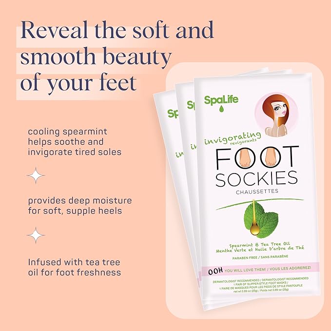 SpaLife Moisturizing Foot Sockies | Foot Mask for Dry Cracked Feet Intensive Repair Treatment | Tea Tree Oil Softening Booties | Callus Remover Alternative | Self Care Gifts for Women | 8 Pack