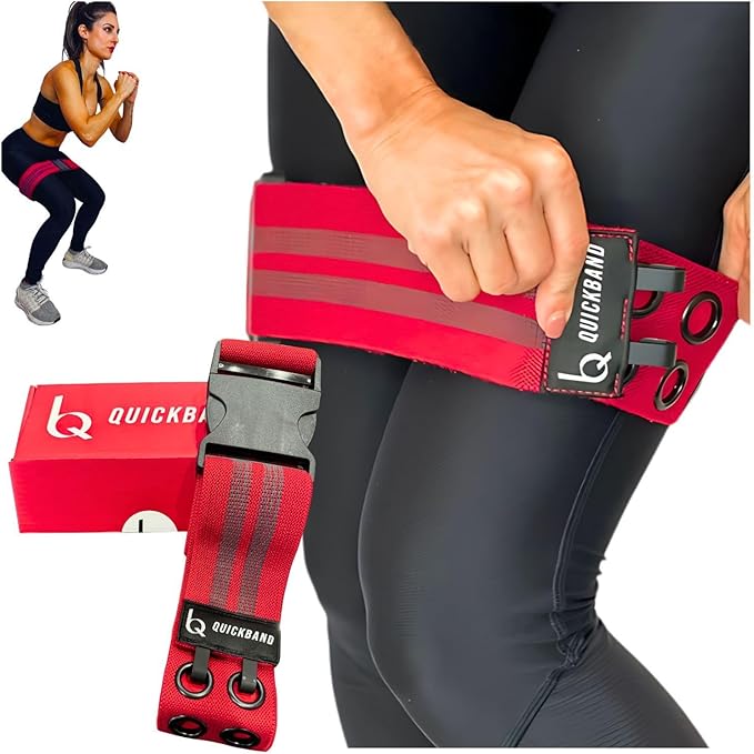 Adjustable Fabric Workout Bands (Quick On/Off Buckle) Non-Slip Resistance Exercise Butt Trainer for Working Out HIPS, Glutes, & Legs Thick Booty Squats, Red