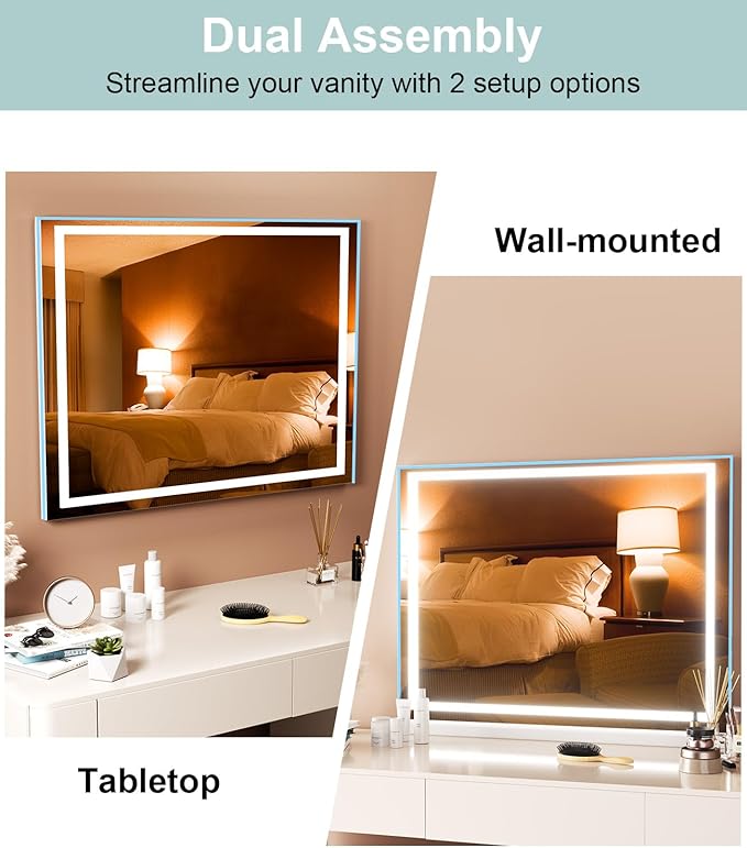 Vanity Mirror with Lights, 23" x 18" Makeup Mirror, Lighted Makeup Mirror with 3 Color Modes & Adjustable Brightness, Detachable 10x Magnification and USB Charging Design (White)