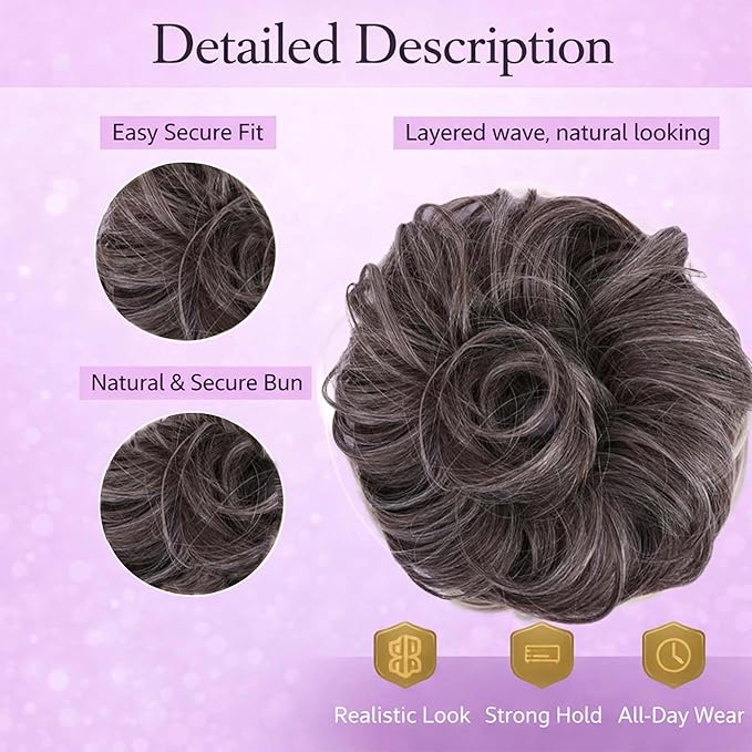 Juvabun Messy Bun 2.0 Brownish Gray Hair Bun Extension Messy Bun Scrunchie Lightweight Washable for Women Updos