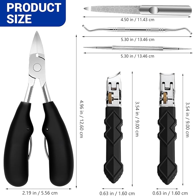 6PCS Toenail Clippers for Seniors Thick Toenails, Heavy Duty Nail Clippers for Men, Ultra Sharp Slanted Ingrown Toenail Clippers with Catcher, Wide Jaw Large Nail Cutters with Leather Case