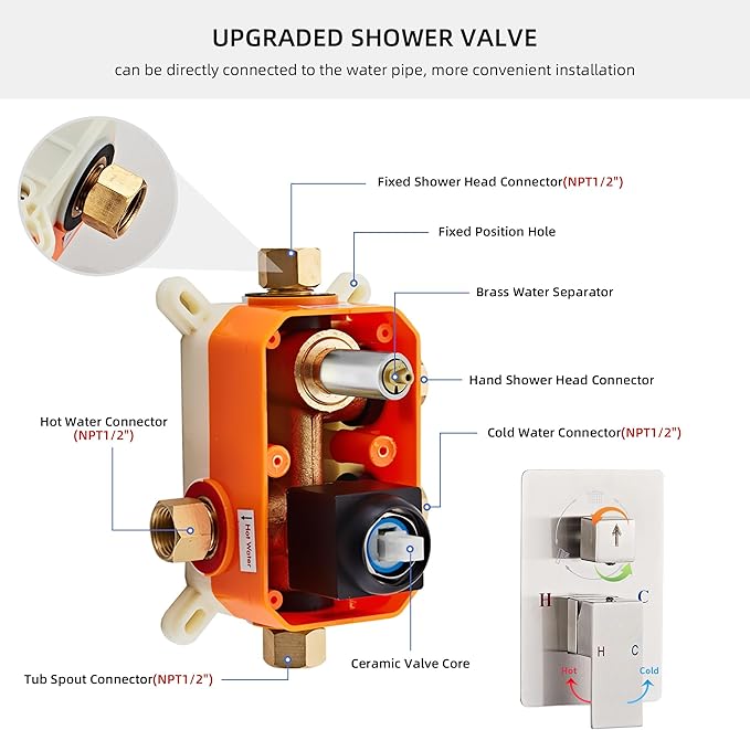 LCEVCGK Shower Faucet Set with Tub Spout, Brushed Nickel Rainfall Shower System Complete Wall Mounted for Bathroom with 12 Inch Square Shower Head and Handheld Shower Head Rain Mixer Combo Set