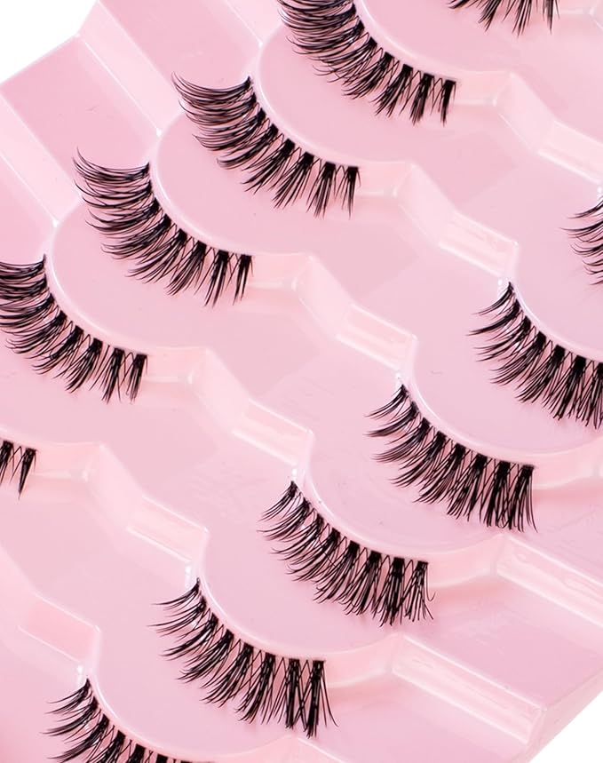 Manga Lashes Natural Look Anime Half Lashes Manhua False Eyelashes Clear Band Lashes 3D Wispy Corner Eyelashes Asian 3/4 Eye Lashes Pack Korean Style Manhwa Lashes 7 Pairs Manga05
