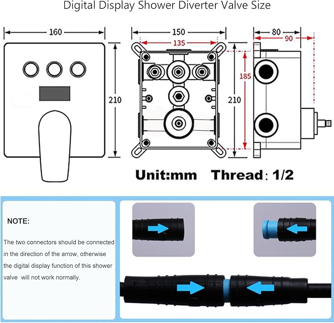 WHSHOWER Digital Display Shower Faucet Set With 12 Inch Rainfall Shower Head,Brass Handheld Sprayer And 6pcs Body Jets,Full Body Shower System (Polished Chrome)