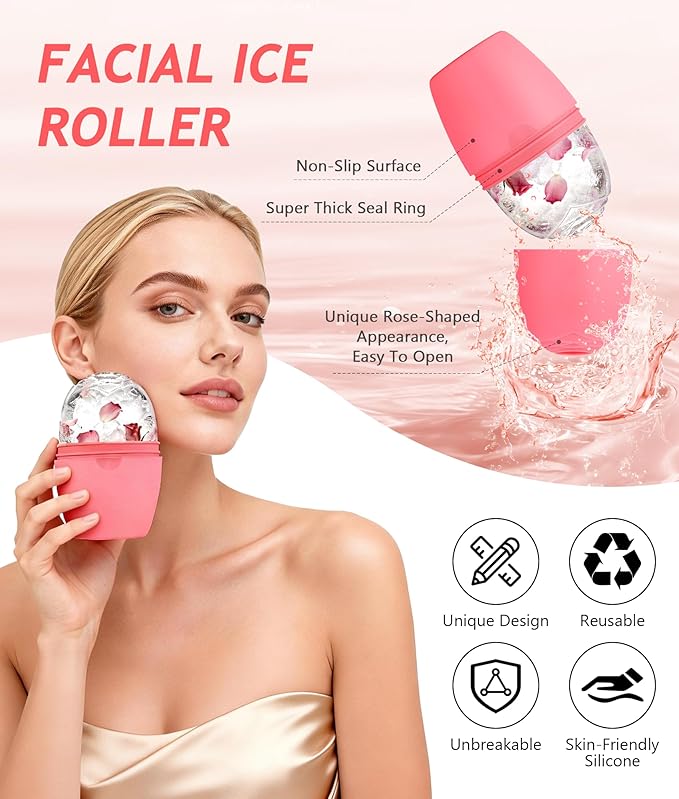Ice Face Roller - Ice Roller for Face Silicone Mold Reusable for Women Face Eye Neck Naturally Conditioning and Skin Care,De-Puff Eye Bags,Reduce Migraine Pain,Face Massager (2PK+1PP)