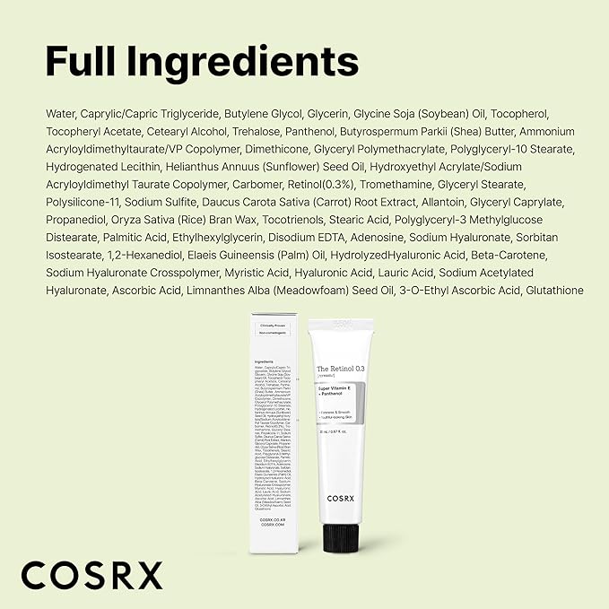 COSRX Retinol 0.3% Cream, 0.67 Oz, Anti-aging Eye & Neck Cream with Retinoid Treatment to Firm Skin, Reduce Wrinkles, Fine Lines, Signs of Aging, Gentle Daily Korean Skin Care