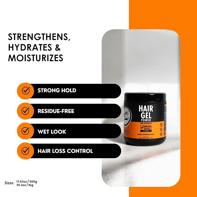Rolda Power Strong Hold Hair Gel for Men - Styling Gel Formula for Wet Look - High Shine, Strengthening & Hair Loss Control - Alcohol & Residue Free (8.81 oz)