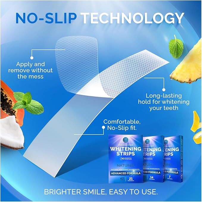 Whitening Strips for Sensitive Teeth 14 Treatments, Coconut – Enamel Safe, Peroxide-Free Coconut Teeth Whitening Strips with Natural Enzymes – Gentle White Stips for Sensitive Gums & Daily Oral Care