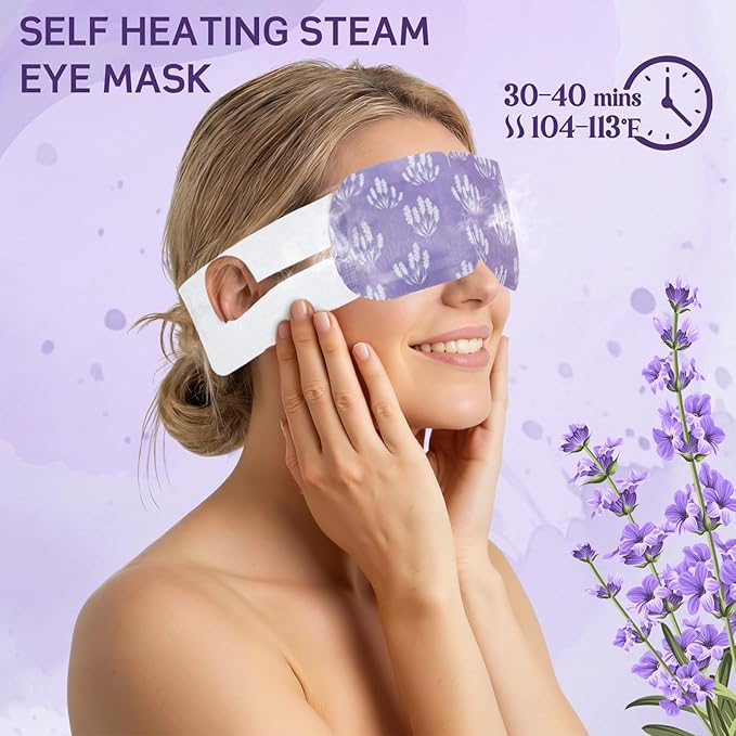 Croloose 200 Pcs Steam Eye Masks for Dry Eyes Lavender Self Heated Steam Warm Eye Mask Heated Disposable Eyes Masks for Dark Circles, Puffy, Relief Stress, Fatigue Relaxation Gifts