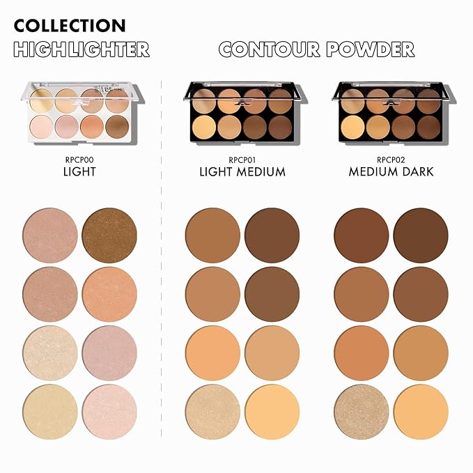 Ruby Kisses Flawless Finish with 3D Contour Powder Makeup Palette - Multiple Contouring Options, Easy Blending, Long-lasting formula, Sculpt &Highlighting, Professional finish (Medium Dark)