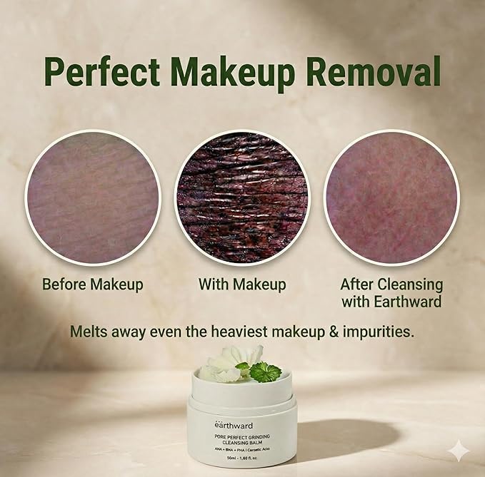 EARTHWARD Pore Perfect Grinding Cleansing Balm I Korean gentle make up remover I excellent for eye makeup I waterproof makeup I pore cleansing I blackheads I oil control