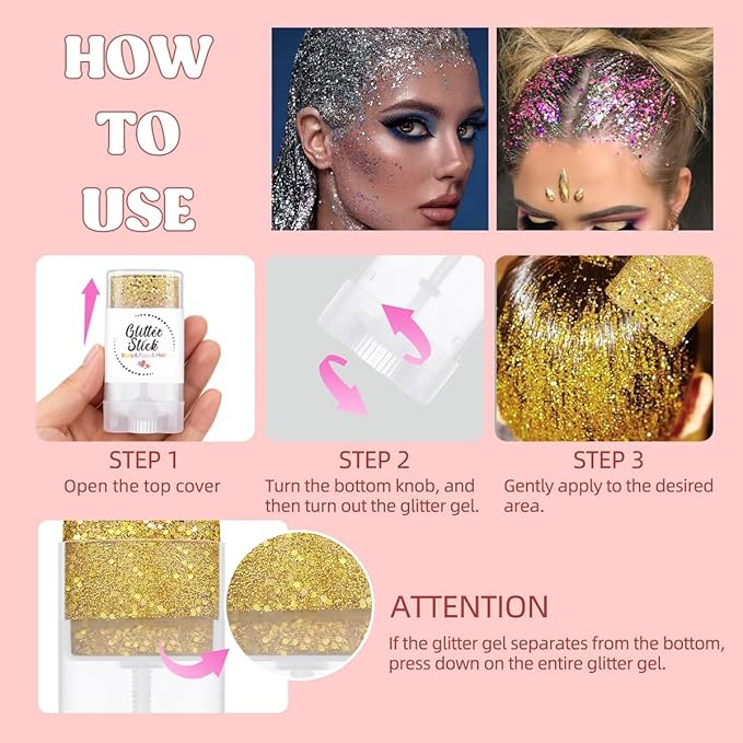 Body Glitter Stick, Holographic Sequins Neon Outfit Festival Party Christmas Accessories Face and Hair Glitter Gel Makeup.(Purple & Orange)