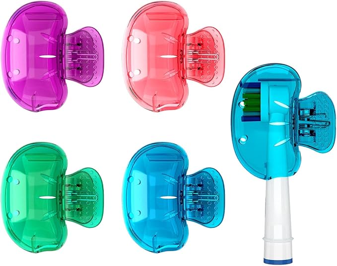 Nincha 4-Pack Multicolor Toothbrush Head Covers - Universal Clip-On Protector for Manual & Electric Brushes - Travel-Friendly Hygienic Dust Guard - Suitable for Kids & Adults (Blue, Green,Purple,Pink)