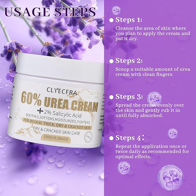 5-in-1 60% Urea Cream with 2% Salicylic Acid, Urea Cream 60 Percent for Feet & Hands- Maximum Strength Moisturizer for Rough, Dry, Thick & Cracked Skin, Callus Remover, Deep Hydration, 150g