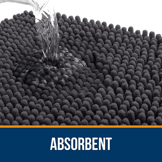OLANLY Bathroom Rugs 47x24, Extra Soft Absorbent Chenille Bath Rugs, Rubber Backing Quick Dry, Machine Washable Bath Mats for Bathroom Floor, Tub and Shower, Home Decor Accessories, Dark Grey
