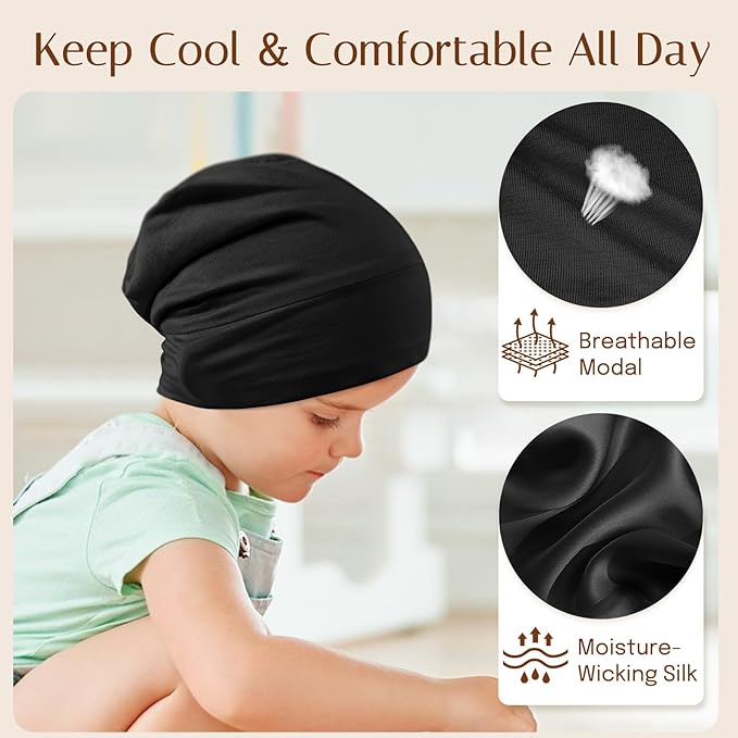 OLESILK Silk Baby Bonnet 6-12 Months: 100% Mulberry Silk & Modal, Anti-Frizz for Curly Hair, Adjustable Fit Growing Toddler