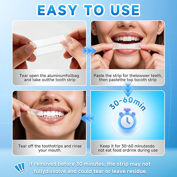 Teeth Whitening Strips for Sensitive, 28 Strips Whitener Safe Whitestrip, Deep Stains Removal Tooth Whitening, Enamel Safe Non-Slip Dry Strip Technology for Whiter Teeth, Mint