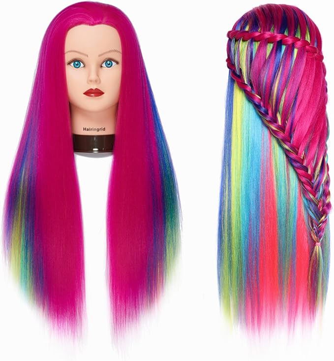 Hairingrid 26"-28" Mannequin Head Hair Styling Training Head Manikin Cosmetology Doll Head Synthetic Fiber Hair and Free Clamp Holder (R71919W0320)
