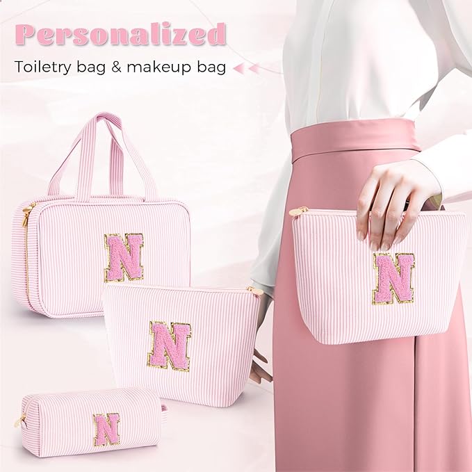 Fystdtote Travel Toiletry Bag Cosmetic Bag Skin Care Bag Cute Makeup Bag Sister Wife Friend Engagement Wedding Gifts for Women Tween Girls Trendy Stuff Thank You Gift - Pink N