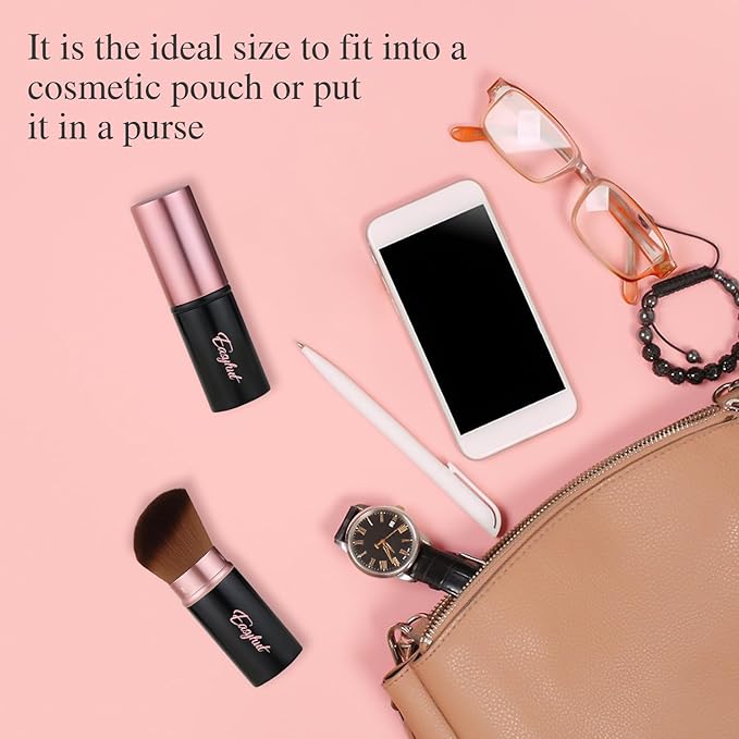 Retractable Kabuki Makeup Brushes 2 Pcs Blush Brushes Set Portable Powder Brushes with Flat and Angled Top for Liquid Cream Cosmetics Travel