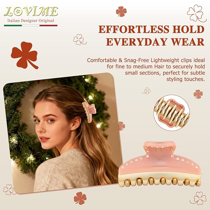 Premium Claw Clips for Women, 3 Inch Medium Hair Clips for Thick Thin Hair, Gold Hair Accessories, Strong Hold Non-Slip French Hair Clip for Teen Girls, Valentine's Day Gift for Her, Pink