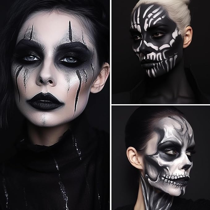 BADCOLOR Black White Face Body Paint Stick Eye Black for Adults Softball Football Baseball Sports , Non-Toxic Hypoallergenic for Halloween SFX Makeup Cosplay Joker Costume Parties