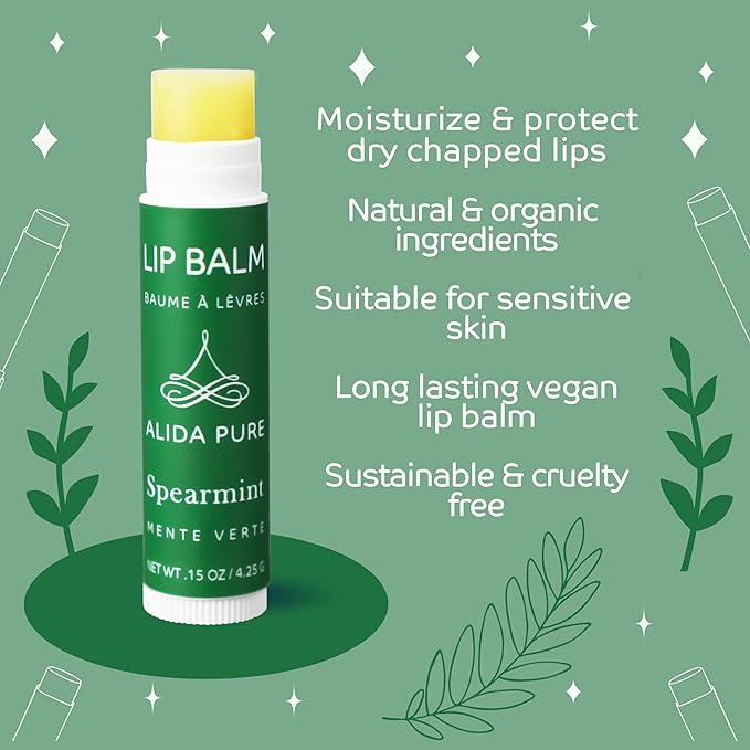 ALIDA PURE Berry Mint Lip Balm Collection, Vegan Set, Bees Wax Free, Coconut Oil Free, with Organic Jojoba and Avocado Oil, Vitamin E, Natural Moisturizer For Dry Cracked Lips, 3 Tube Set