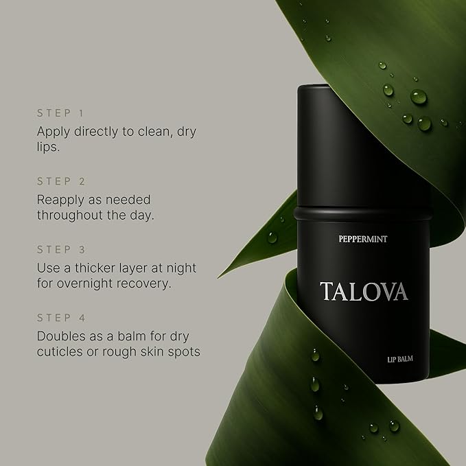 TALOVA - Peppermint Grass-Fed Tallow Lip Balm, Lip Sleeping Mask, Overnight Moisturizer, Natural & Clean Moisturizing Lip Balm w/Vitamins A, D, E, & K, Nourishes & Smooths Texture, Dry & Chapped Lips