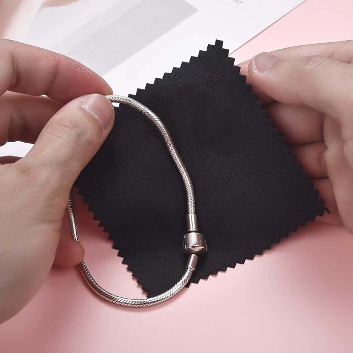 SEVENWELL 50pcs Jewelry Cleaning Cloth Pink Polishing Cloth for Sterling Silver Gold Platinum Small Polish Cloth 8x8cm
