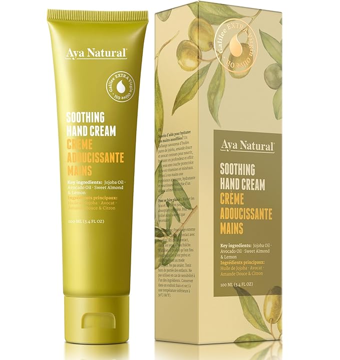 Natural Hand Cream with Olive, Jojoba & Avocado Oils - Deep Moisture for Dry, Cracked Hands - Fast-Absorbing, Non-Greasy Botanical Formula with Lemon & Almond - 100ml / 3.4 fl oz
