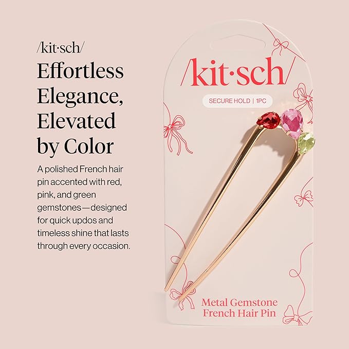 Kitsch French Hair Pin for Women – Gold Hair Accessories with Gemstone Accents, Lightweight Metal Hair Stick for Effortless Updos, Twists & Buns | Ideal Gifts for Women