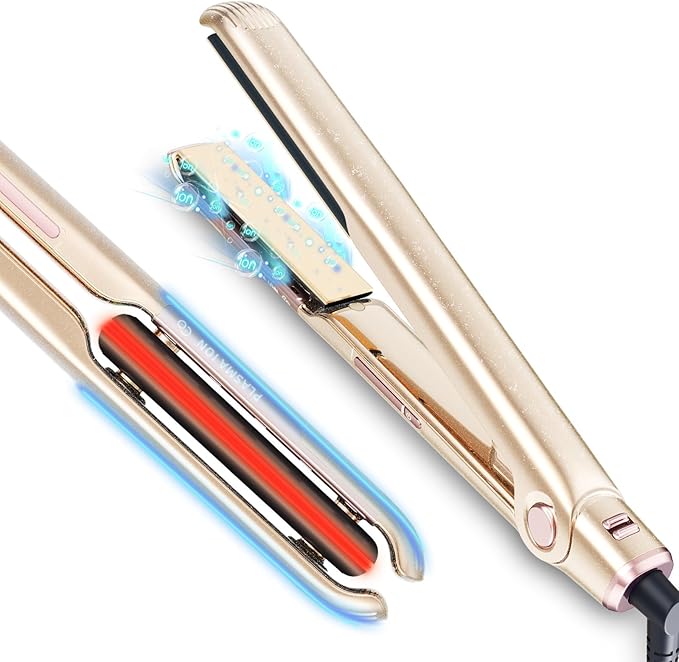 RUCHA 1 Inch Flat Iron Hair Straightener, 30S Fast Heating Ceramic Hair Straighteners for Women, Plasma Ions Hair Straightener and Curler Get Frizz-Free, Mini Hair Straighteners for Travel, Gold